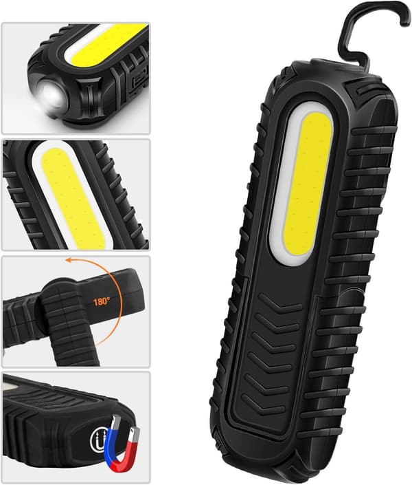 1 stk Ladbar LED arbeidslys, 5W COB Front LED arbeidslys wi