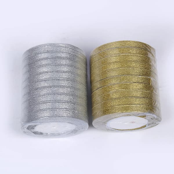 20 rullar 1,5 cm guld- och silverband, grossistförpackning för presentförpackning