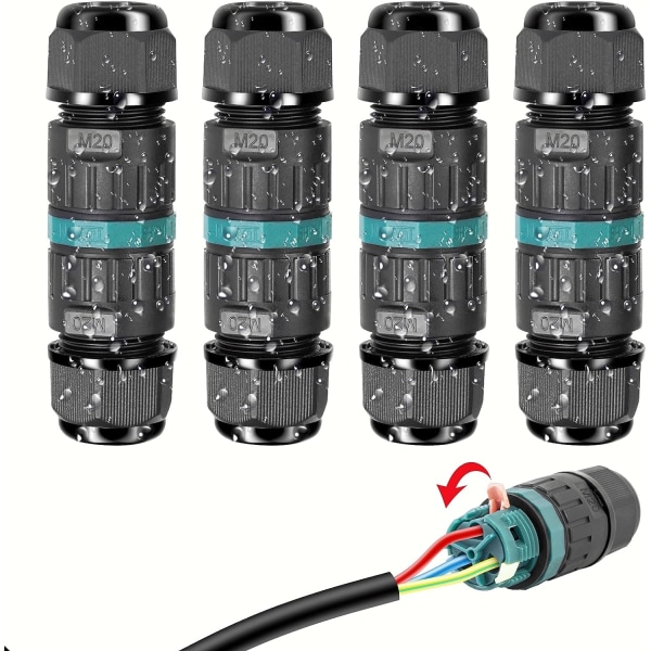IP68 vattentät elektrisk kontakt - 3-tråds kabelkontakt ut