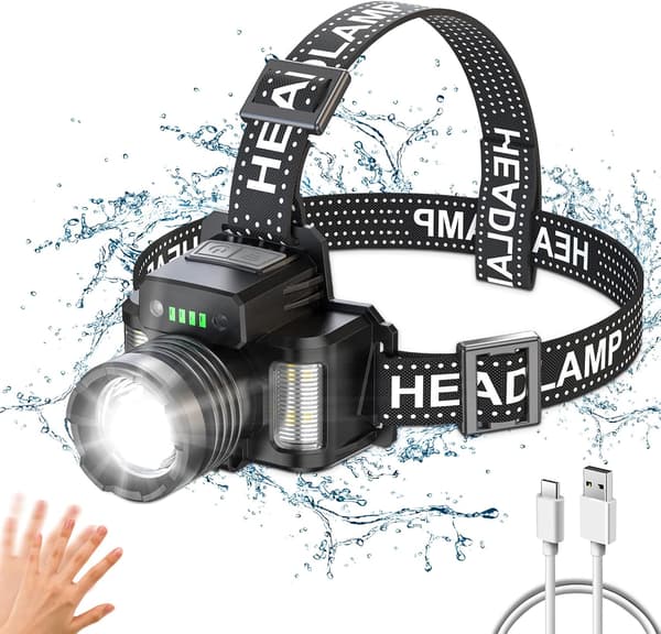 Laderbar Hodelykt LED Hodelykt Zoombar Bevegelsessensor Vann