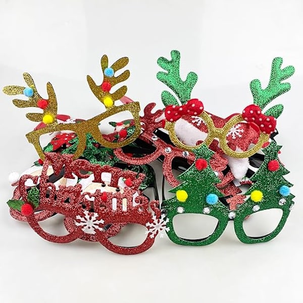 12-pack Julglas Glitterglasögonbågar Kostymtillbehör för Juldekorationer Festfavoriter Strumpfyllnad Festtillbehör