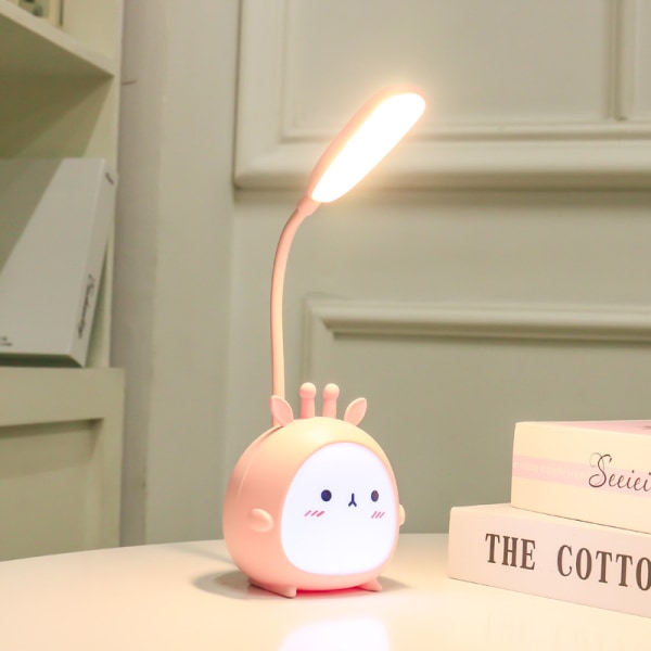 Kannettava Led-pöytälamppu Taitettava lamppu Söpö sarjakuvapöytälamppu (vaaleanpunainen