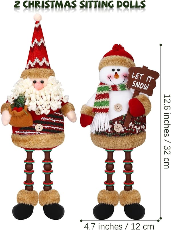 2 stykker jule-plysjdukker som sitter, jule-nisse