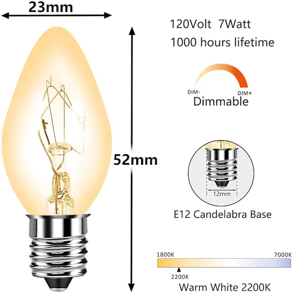 Scentsy voks smelter varmere 15 watt lyspære for Himalaya saltlampe plugg-inn nattlys erstatning C7 glødelampe