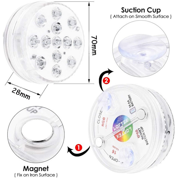 4-pack IP68 vattentät strömbrytare poollampa RGB nedsänkbar lampa 13L