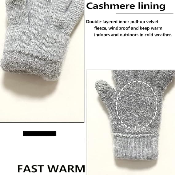 Varmfodrade Vinterhandskar för Kvinnor med Pekskärm, Ull, Kabel