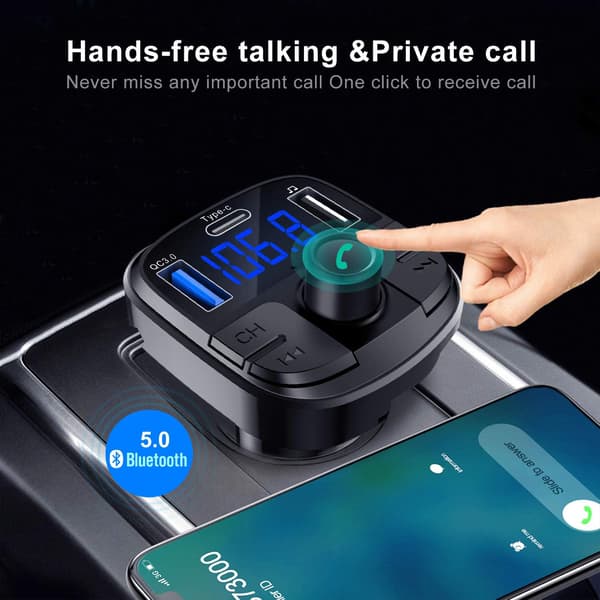 Bluetooth 5.0 FM-sender, Handsfree bilsett med QC3.0 US DXGHC