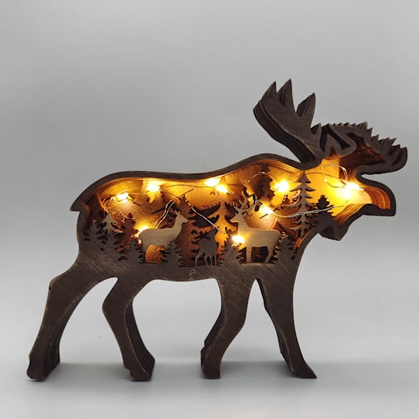 Trædyr Ornamenter, LED Retro Stil Træsculptur, 3D DXGHC