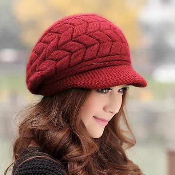 Vinterlue for kvinner, varm strikket slouchy ullhatt med
