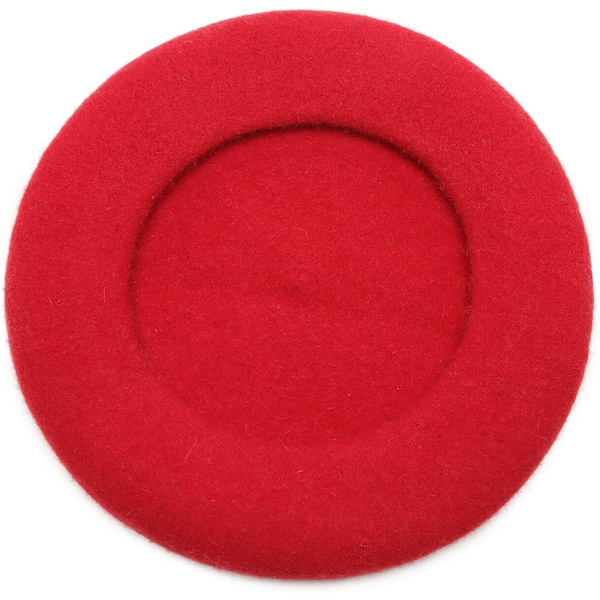 Dame Ullfransk Beret Beanie Vinterhatt Floppy Cap - Rød
