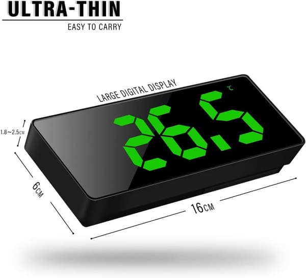 6,7\" LED-spegel Digital Klocka Sängbord Väckarklocka Morgon, Röst