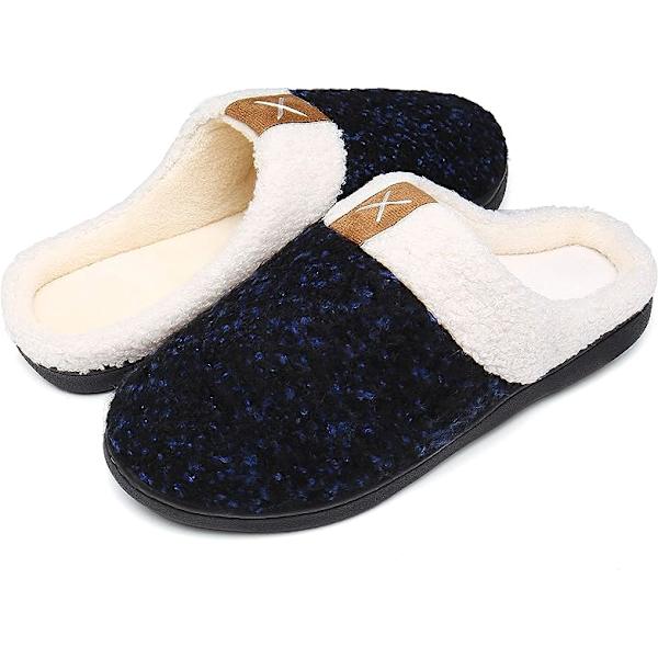 Mænds Hjemmesko med Memory Foam (Marineblå, 10-11) Komfort Fuzzy Plush Foring