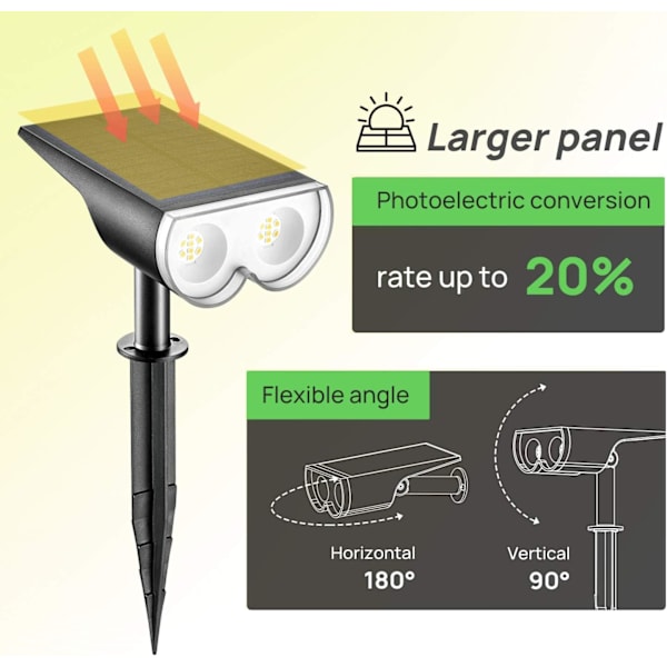 Utendørs solcelle-spotlight, IP67 vanntett LED-solcellelys, 650LM D