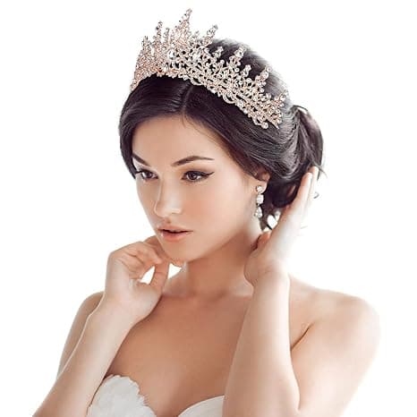 Krystall Bryllups Tiara for Kvinner Rose Gull Krone for Kvinner Royal Q