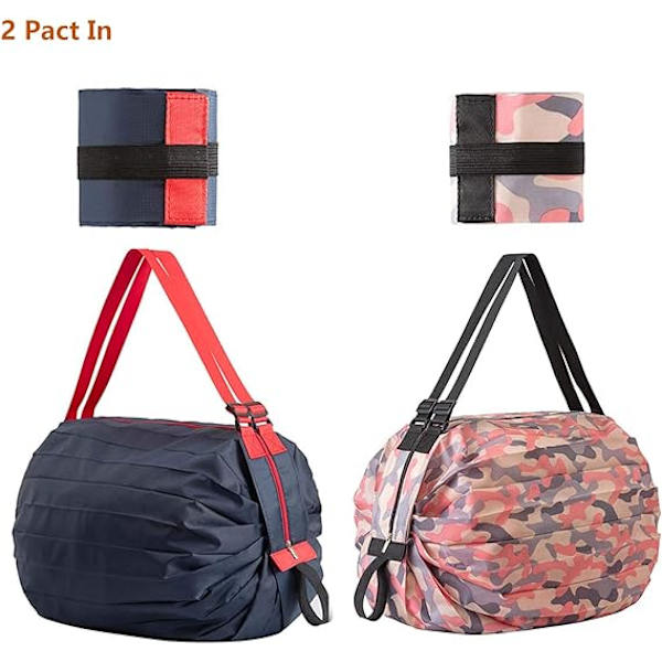 Genanvendelig Foldbar Taske 2-pak Tote Taske Håndtaske Skuldertaske Foldbar