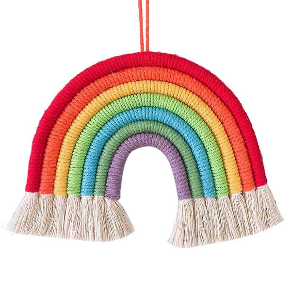 Macrame Regnbågsväggbonad för Sovrum Handgjord Hantverkspresent