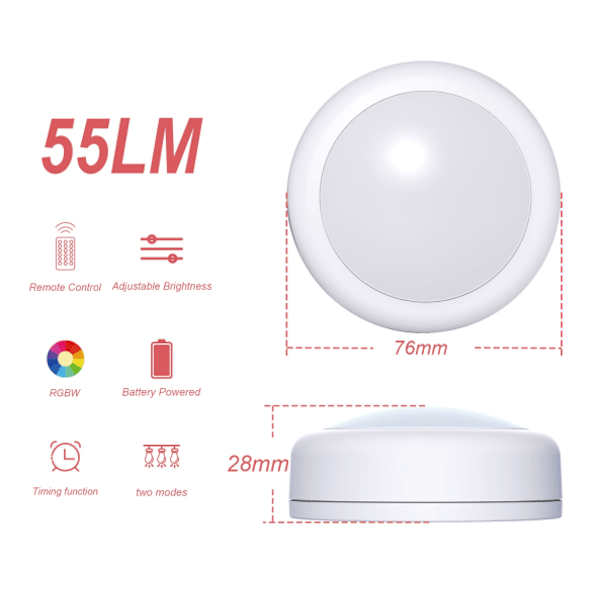 LED-puckljus med fjärrkontroll, trådlösa LED-tryckljus batteridrivna, RGB-färgväxlande dimbar timerfunktion Unde