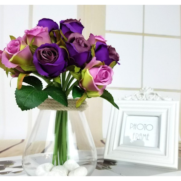 24-hodet kunstig rosebukett silkeblomst med stilk rosefamilie