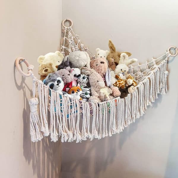 Plushdjurshängmatta, handvävd bomullsrepnätficka, sto