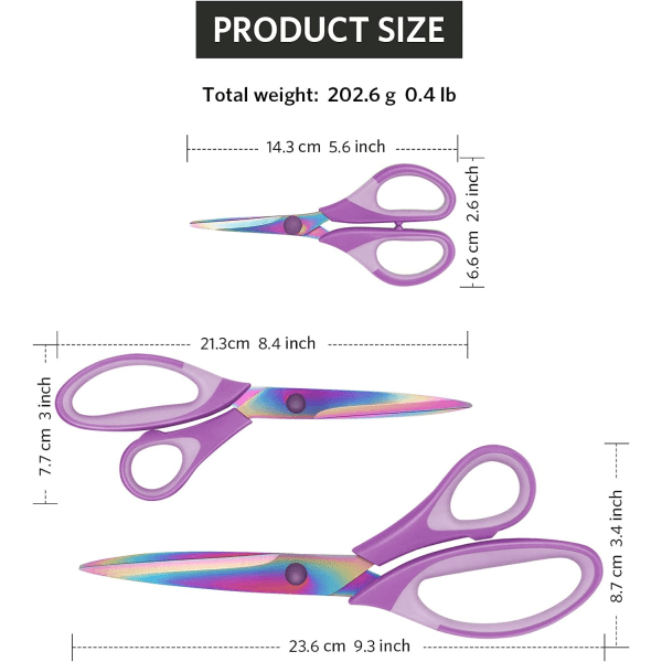 3 Par Purpur Multi-Purpose Titanium Sakssett med Myk DXGHC