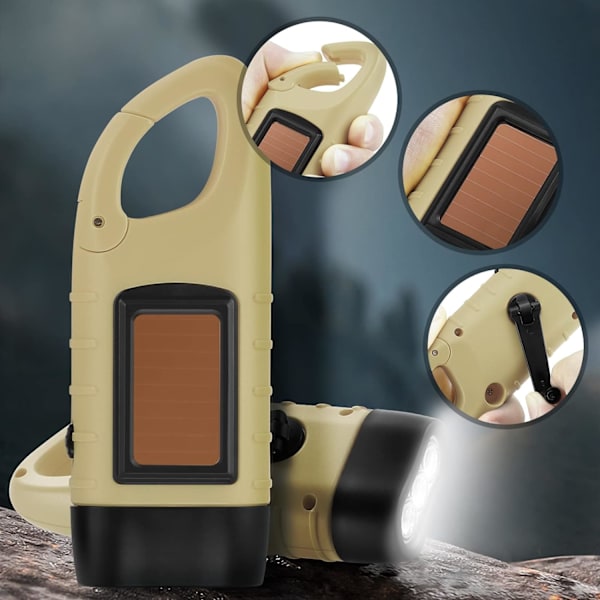 Solcelle Lommelykt (-Khaki), Solcelle LED Lommelykt & Håndsveiv Lommelykt