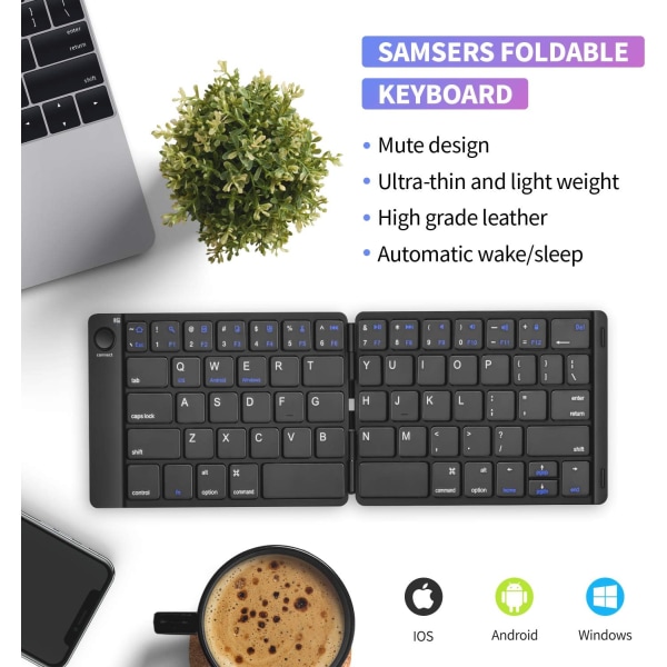 Foldbar Bluetooth-tastatur - bærbar trådløs tastatur med holder