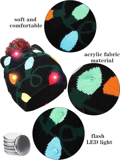 2 Stykker Jule LED Lysende Beanie Hat Ugly Sweater Strikket Hat