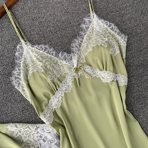2-delad pyjamas Ice Silk Dam Höst Nytt Linne Nattlinne Lång