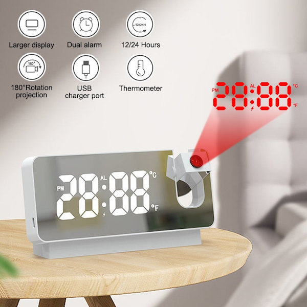 180° Rotations LED Digital Projektionsväckarklocka USB Elektronisk C