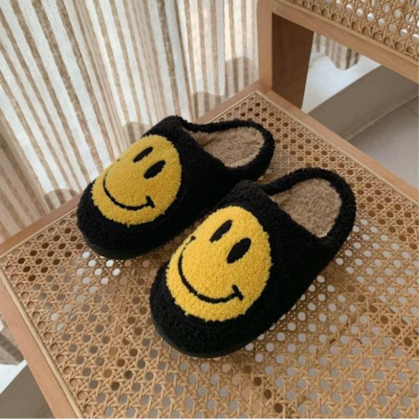 Retro Smilende Ansikt Myke Plysj Komfortable Varme Slip-on Topplapper For Par