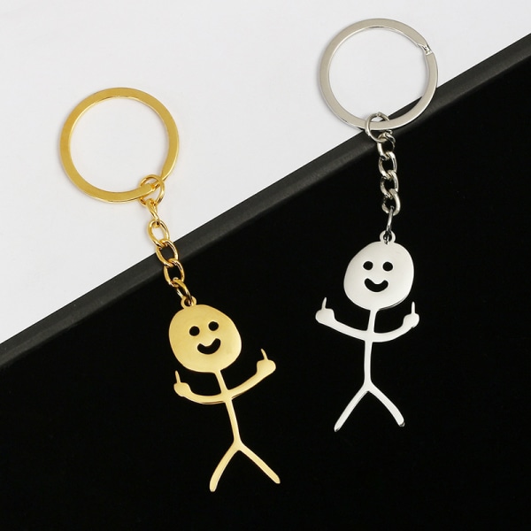 Rolig Smiley Face Figur Keychain med Teckenspråk Finger Stickman