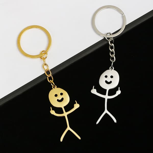Sjov Smiley Face Figur Keychain med Tegnsprog Finger Stickman