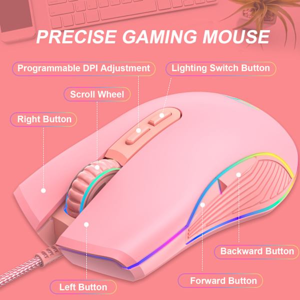 Trådbunden Type-C Optisk Mus RGB Färgrik Luminous Spelmus