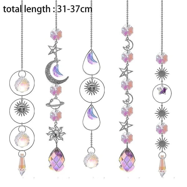 5 fargerike krystall solfangere med kjede, krystall prisme anheng for jul, bryllup,A