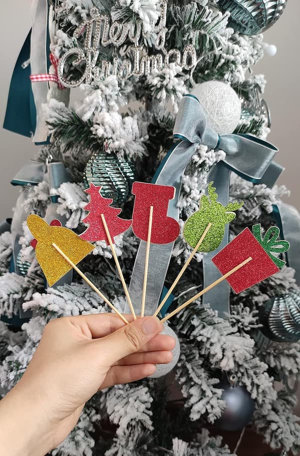 35 stk Julekake Topper, Glitter Dobbeltsidig Montert H