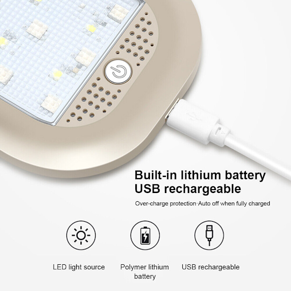 1 stk grå USB-ladbart LED-leselys for bil, interiørtak, Ni