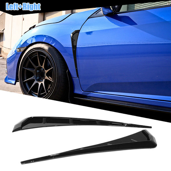 2 stk Blanke Svarte Bil Side Fender Luftventil Deksel Trim Ext