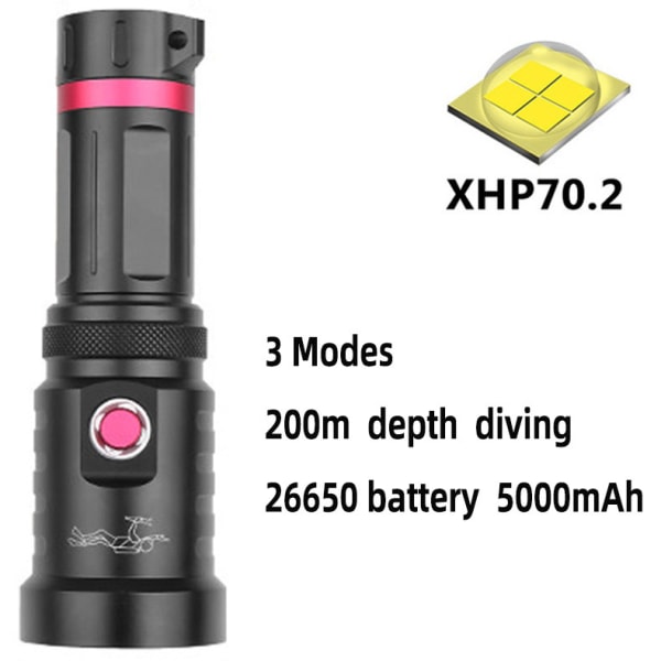 P70 Oppladbar Dykkerlykt Sterk 26650 Profesjonell Dykking P7