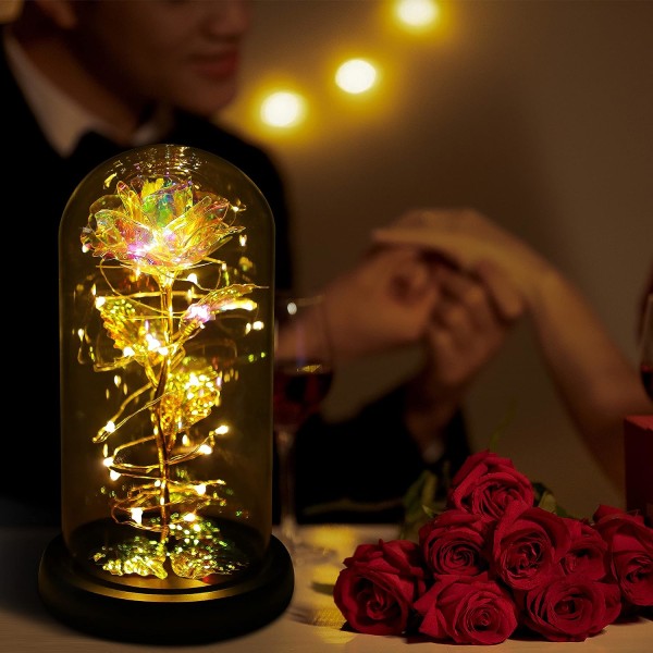 Led Fortryllet Galaxy Rose Evig 24k Gullfolie Blomst Med Fe