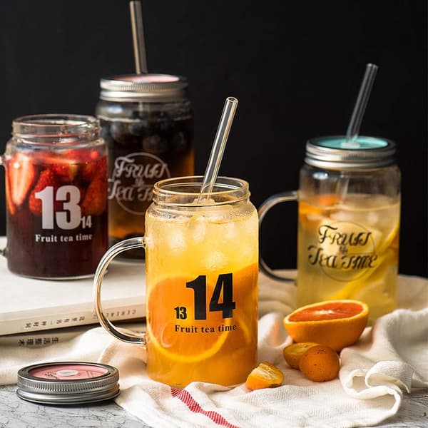 Återanvändbara Glasstrån Set, 4-pack Dricksstrån med Rengöringsborste