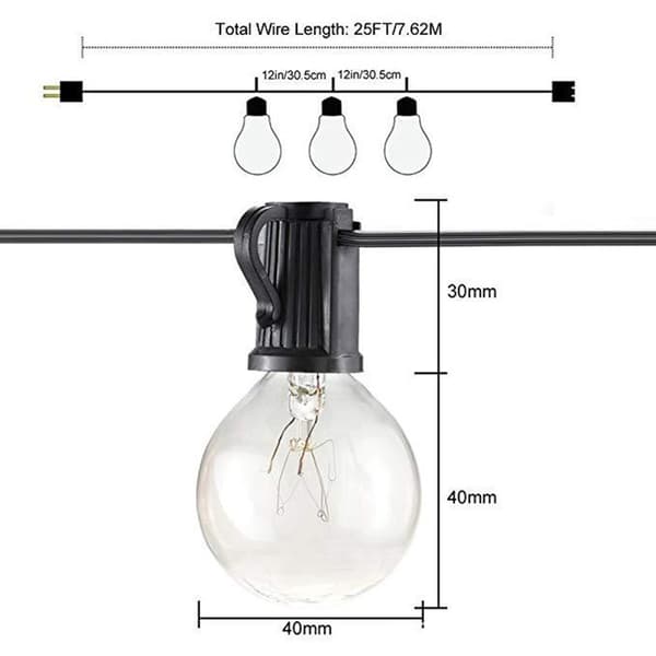 Utomhusstränglampor 7,6 meter G40 Globe Patiolampor med 25 Edisonlampor