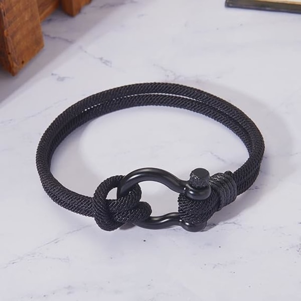 2 stk Sorte Nautiske Armbånd Mænds Håndlavet Nylonreb Flettet B