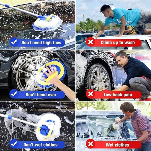 Mikrofiber Bilvaskbørste Rengjøringsmopp Auto Lastebil Lang Håndtak Ext