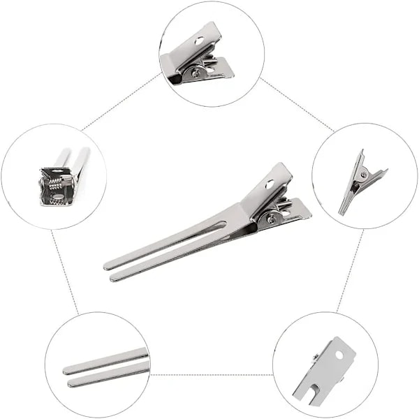 50 förpackningar DIY Curl Clips, Frisör Dubbla Prong Curl Silver Metall Alligator Clips Metall Krokodil Alligator Hårklämmor för Salo