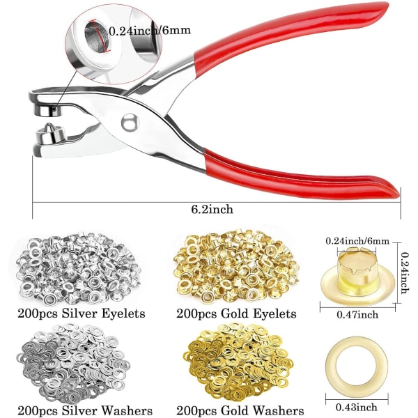 803-dels Grommet- og Øjenhulsplier Kit, 1/4 tommer 6 mm Grommet-værktøjssæt med