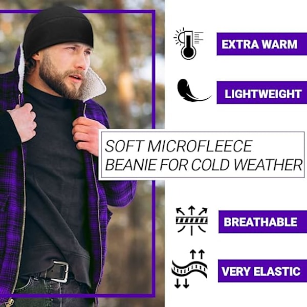 Taktisk Fleece Beanie – Varmt Vinterhue – Unisex – Lav Profil M