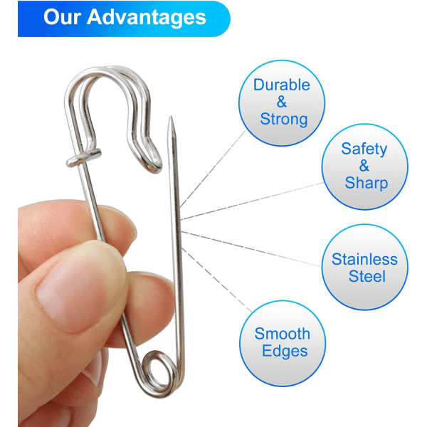 Stora Säkerhetsnålar, 20 st Stora Säkerhetsnålar, 63 mm Extra Stora Säkerhetsnålar