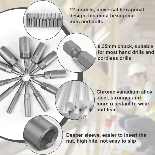 6-19mm Magnetisk Sokkelbit Krom Vanadium Legering Stål Slagbor