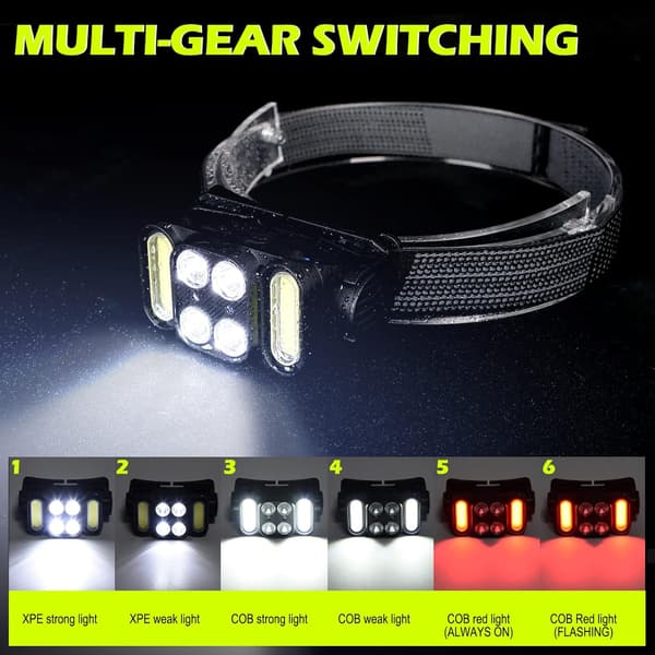 Laderbar hodelykt, 4 LED 350 Lumen IPX5 Hodelykt med 6 Lys