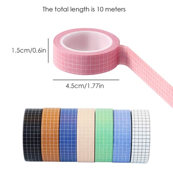 Sett med 7 ruller dekorativt tape for scrapbooking, dekorasjon